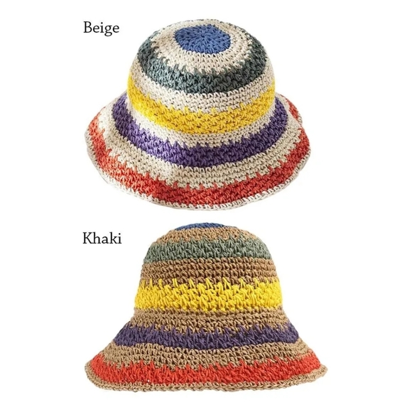 Foldable Bohemian Seaside Rainbow Color Straw Woven Sunhat - Picture 14 of 14